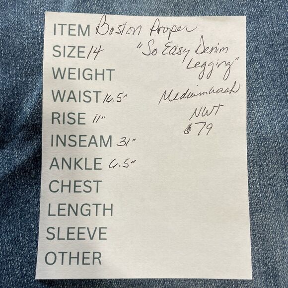 Boston Proper SO EASY DENIM LEGGING Women’s 14 Blue Pull On Stretch Jeans NEW - Picture 10 of 10